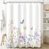 Elegant Flower Butterfly Design Waterproof Heat Resistant Machine Washable Shower Curtain Complimentary Hook Nordic Minimalist