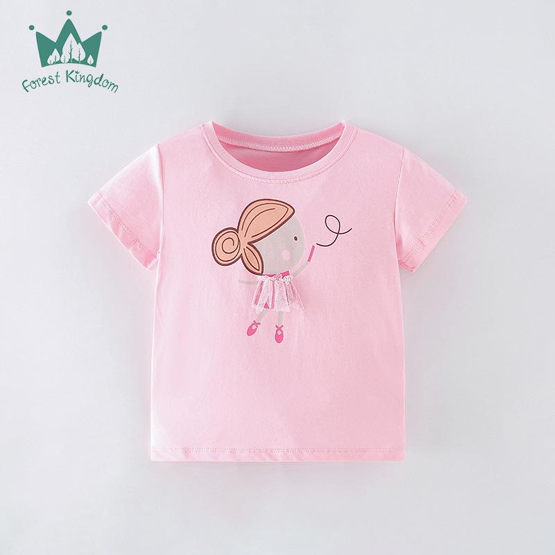 

Forestkingdom Summer 2025 Cartoon Print Girls Short Sleeve T-shirt 90cm (3Y)