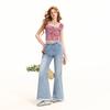 unifree Floral Ruffled Square Neck Chiffon Blouse
