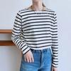 New Striped Women's Long-sleeved T-shirt In Autumn Japanese Simple Niche Casual and Versatile Round Neck Sweater Top