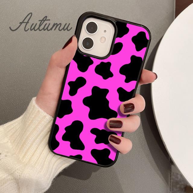 Floral Cow Phone Case for iPhone 11 12 13 14 Pro Max Mini X XR XS SE 2020 5 6S 7 8 Plus Samsung Galaxy S21 S22 Cover Shell