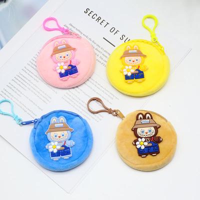 Cute Cartoon Labubu Round Plush Wallet Coin Key Lipstick Portable Earphone Bag Student Zero Money Bag CLE