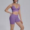 Seamless Yoga Workout Set Zip Jacket Sports Bra V-Waist Shorts Leggings Gym Fitness Outfit
