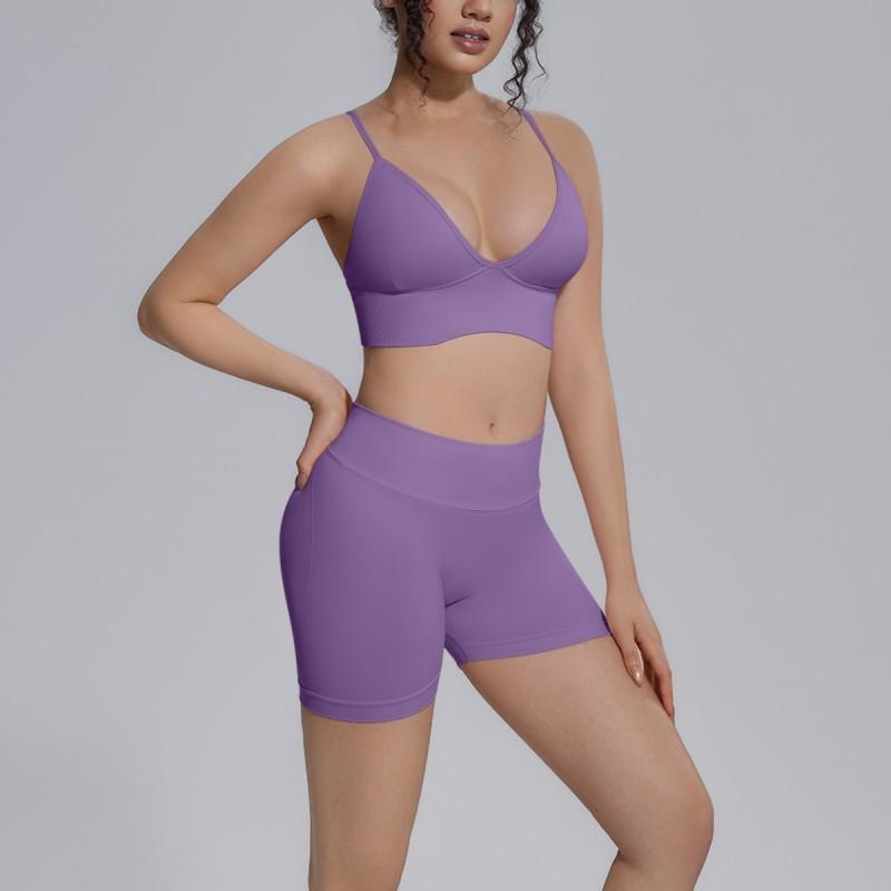 Seamless Yoga Workout Set Zip Jacket Sports Bra V-Waist Shorts Leggings Gym Fitness Outfit