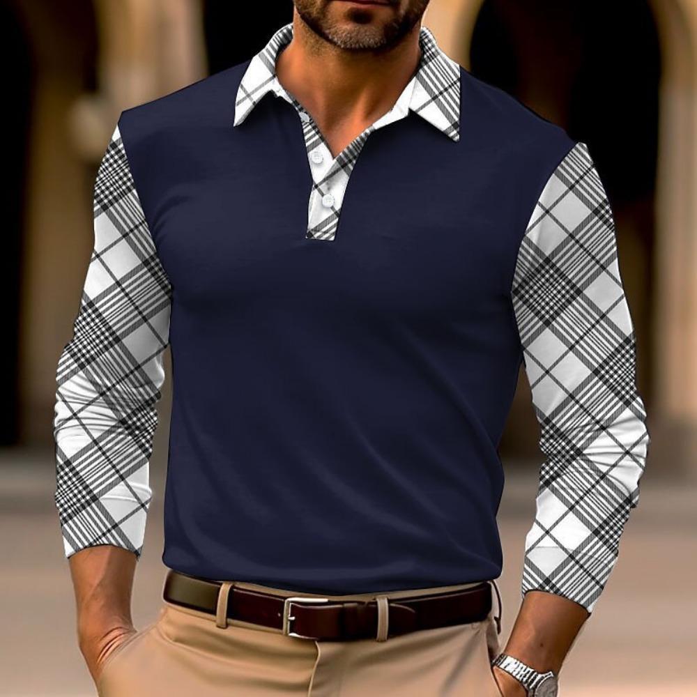 Fashion Men's Long Sleeve Polo Shirt Home Casual Comfortable Long Sleeve Button Down Top