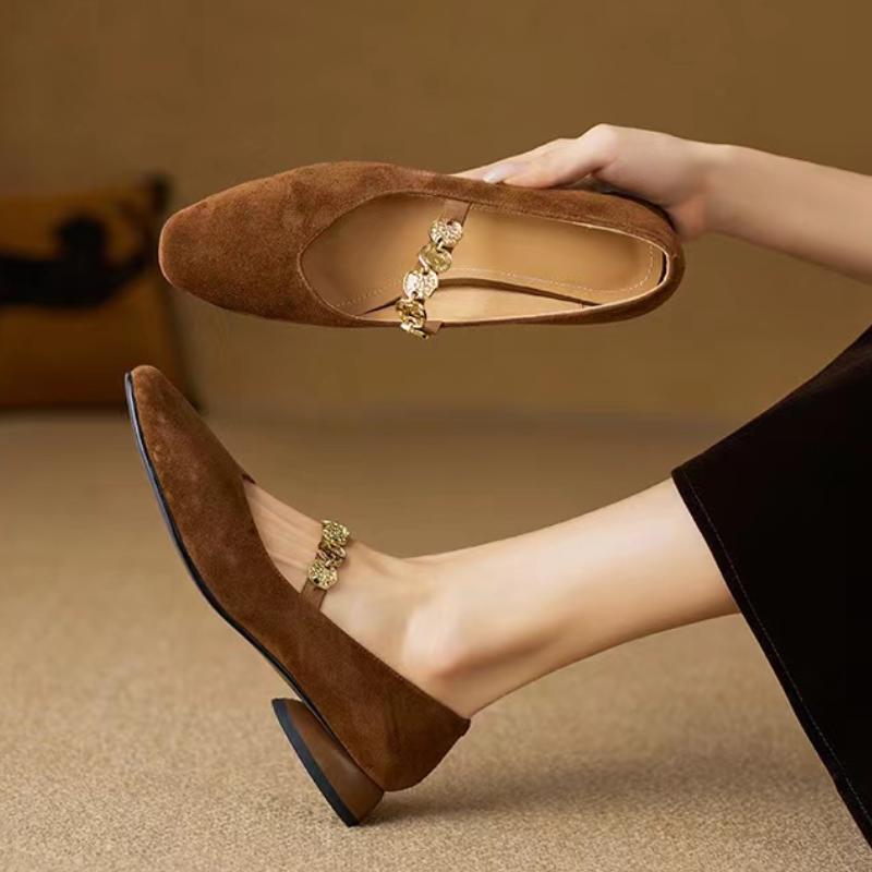 Fashion Women Single Shoes Metal Heels Shallow Mouth Branded Pumps Mary Jane Single Shoes Ladies Metalic Latest Low Zapatillas De Mujer