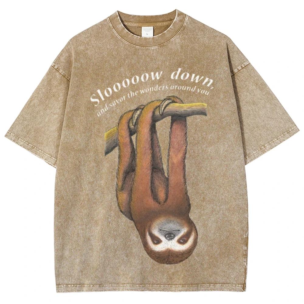 Retro Cartoon Hanging Long arm monkey print T-shirt water wash vintage style men's and women's short sleeve shirt