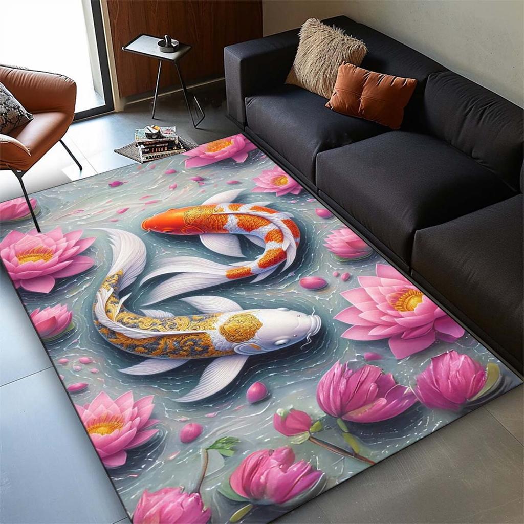 Koi Fish Pattern Living Room Rug: Soft, Non-slip, and Comfortable for Home Decor - Floor mat Crystal Velvet