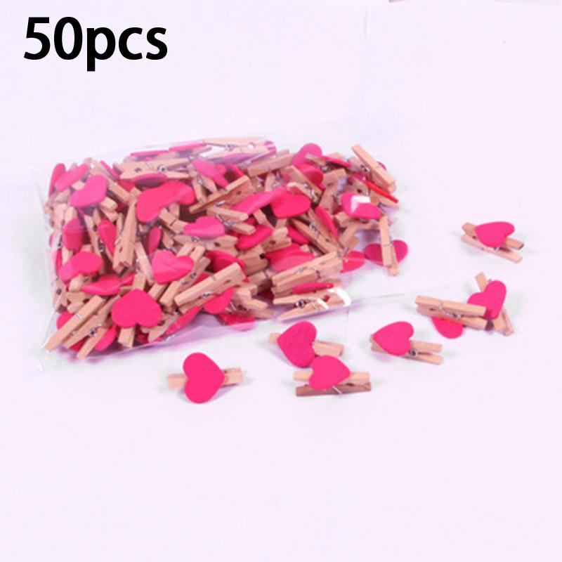 50Pcs Wooden Colored Love Heart Photo Clip Memo Paper Diy Photo Clips Wedding Decoration Postcard Clips Clothespin Home Decor
