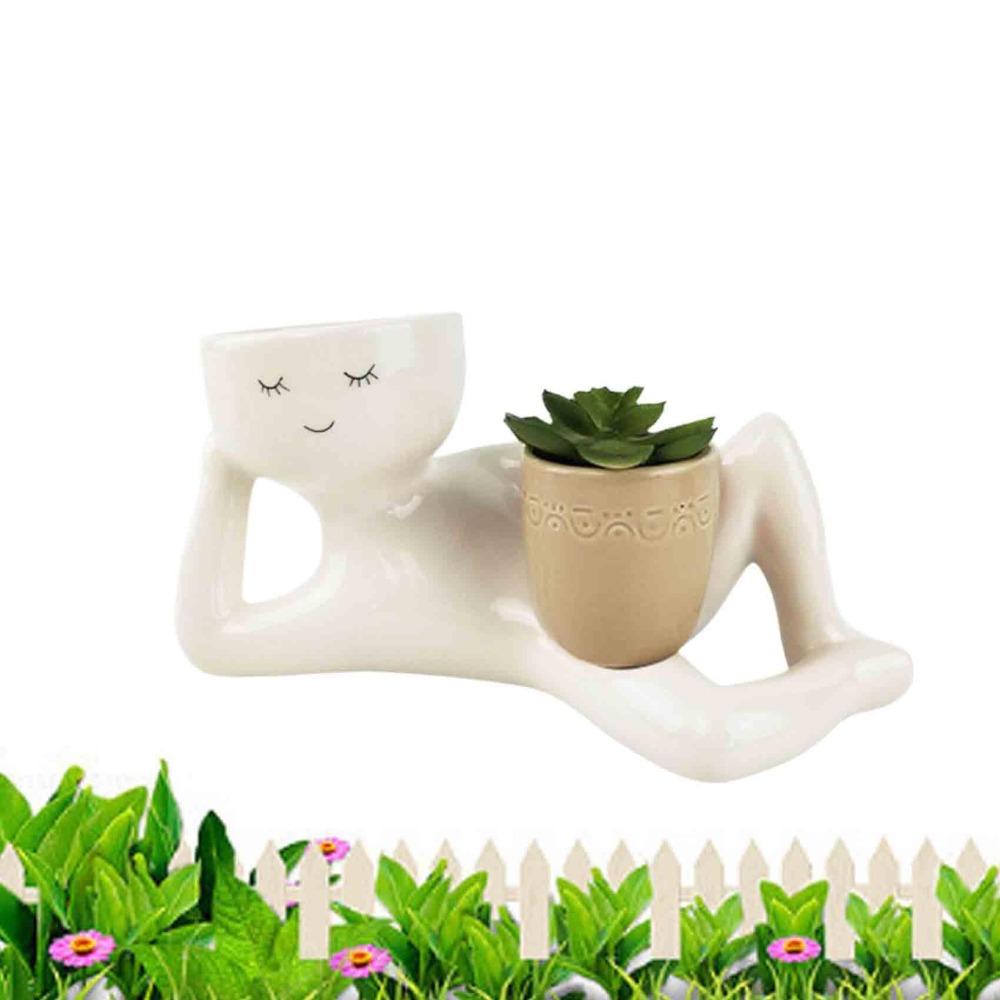 

With Drainage Hole Lazy Little Character Flowerpot Resin Succulent Plant Pot Garden Decor