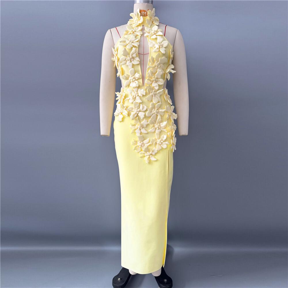 Elegant 2026 European & American Flower Bandage Evening Gown for Women
