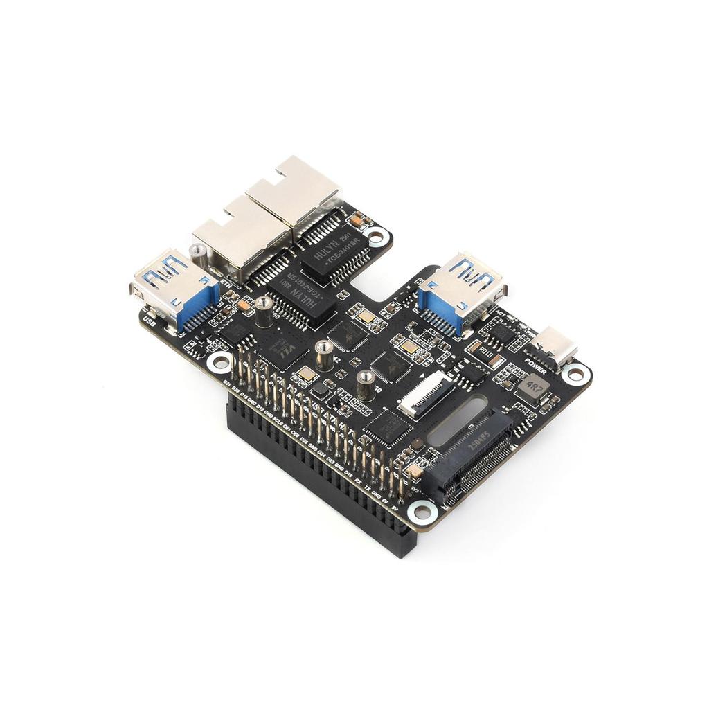 Raspberry Pi 5 PCIe Expansion Card: Plug & Play, Dual Network Ports, Dual USB, High-Speed.