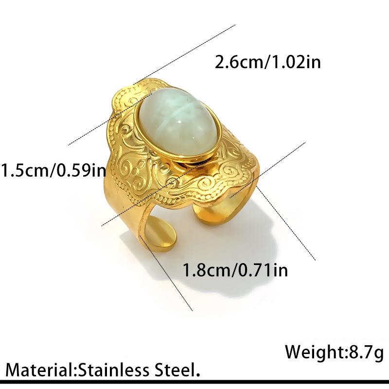 

New Stainless Steel Open Rings Women Oval Imitation Pearl Rings Vintage Fashion No Fade Party Banquet Zircon Accessories Gifts