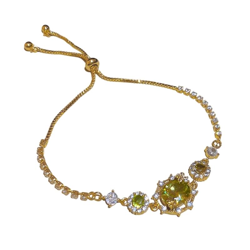 Oval Cut Green Zirconia Stretchable Copper Chain Wrist Bangle Jewelry For Everyday Wear or Special Occasion 1