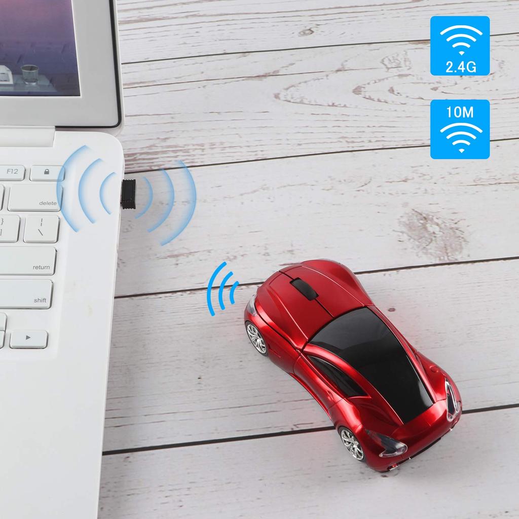 Fmlyhom Wireless USB Car Mouse, Stylish and Cool Design, Compact and Lightweight, 2.4Ghz Optical, 3-Button, Ambidextrous, with USB Receiver, for Kids
