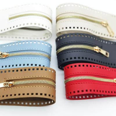 55cm Long PU Band Zippers Close-end Auto-lock Type Gold Color Metal Zipper DIY Bag Accessories