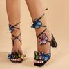 Fashion Brand Design Embroidered Butterfly Lace Up Sandals Women 2025 New Summer Sexy Super High Heel Sandals Fashion Party Dress Shoes