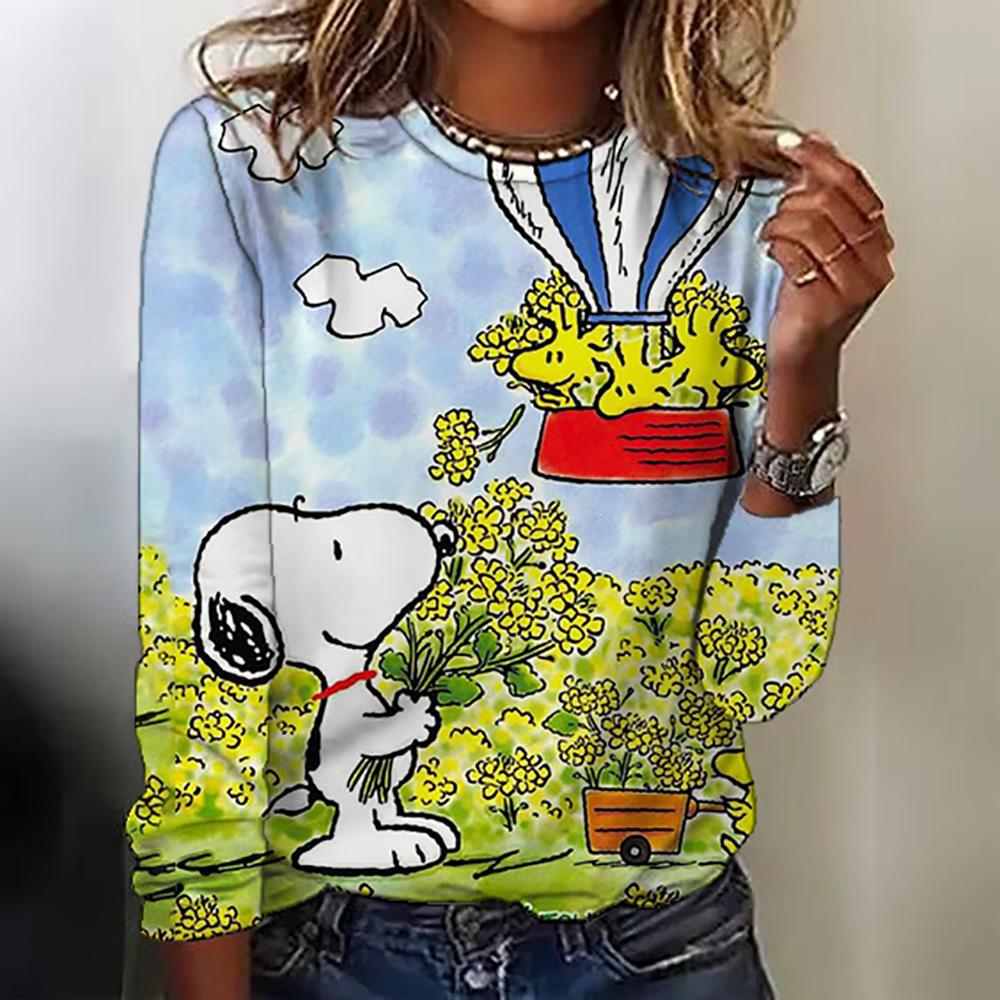 Snoopy Anime Collaboration 2025 Autumn New Women's Long-Sleeve T-Shirt Loose Round-Neck Top