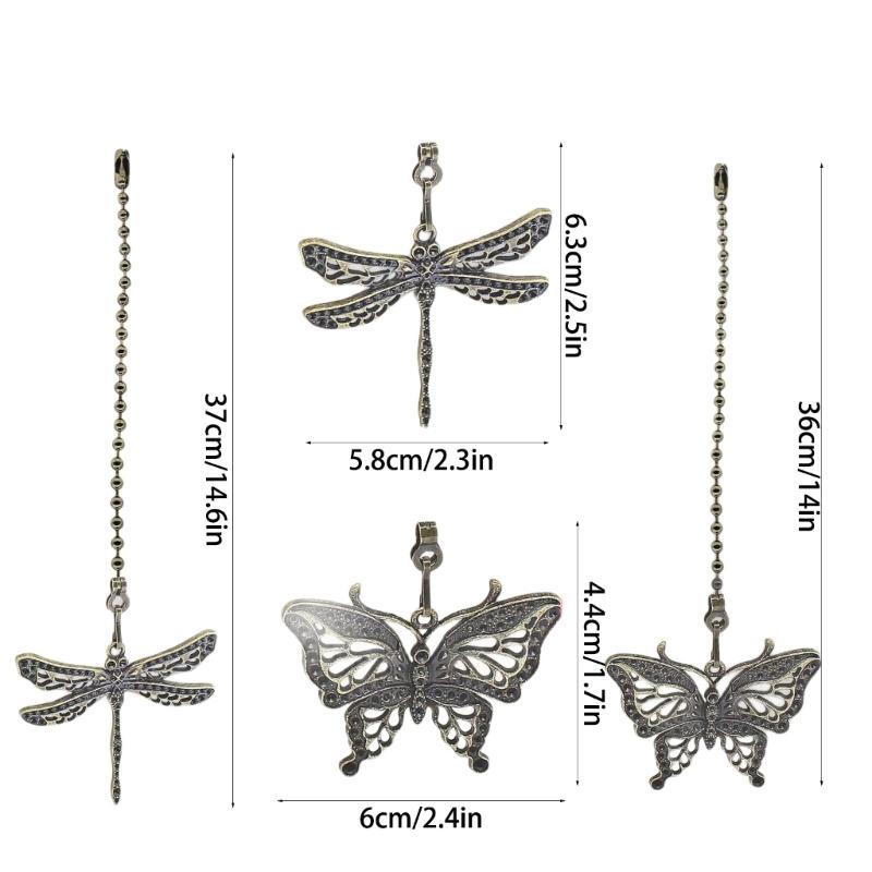 Decorative Ceiling Fan Pull Chains Set Of 2 With Dragonflies and Butterfly Ornaments Accessory for Lighting Fixtures