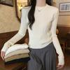 Autumn and Winter Korean Style Unique Slim Fit Temperament Round Neck Long Sleeved Knitted Base Sweater Women's Sweater with Warm Top Underneath