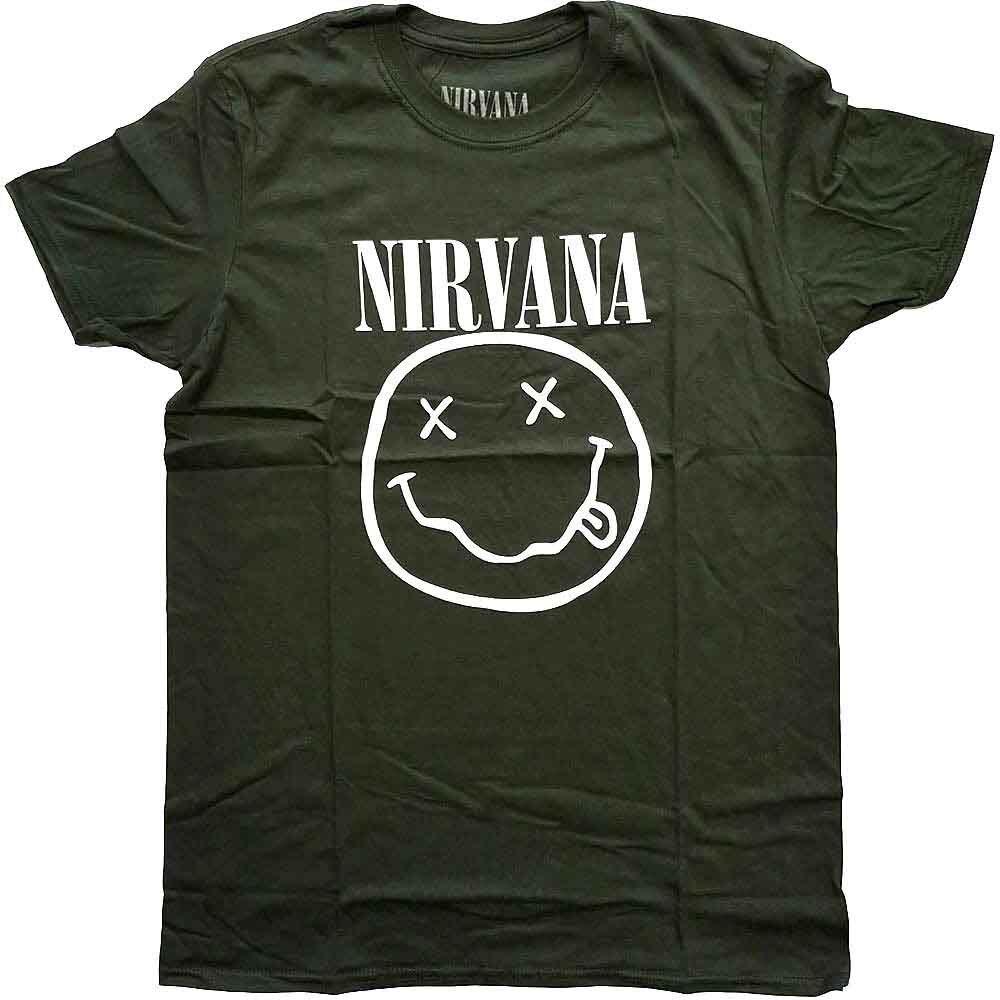 Nirvana White Happy Face T-Shirt Green New Unisex T-Shirt L