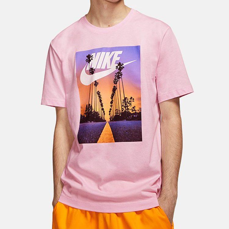 Nike T Shirts Men's Pink Crew Neck Moderate Straight Fit BQ0716-663