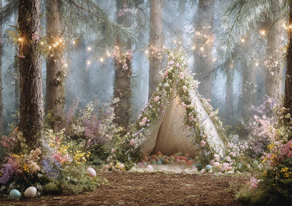 Spring Easter Photography Background Boho Tent Colorful Eggs Flower Baby Shower Birthday Party Decor Kid Portrait Photo Backdrop