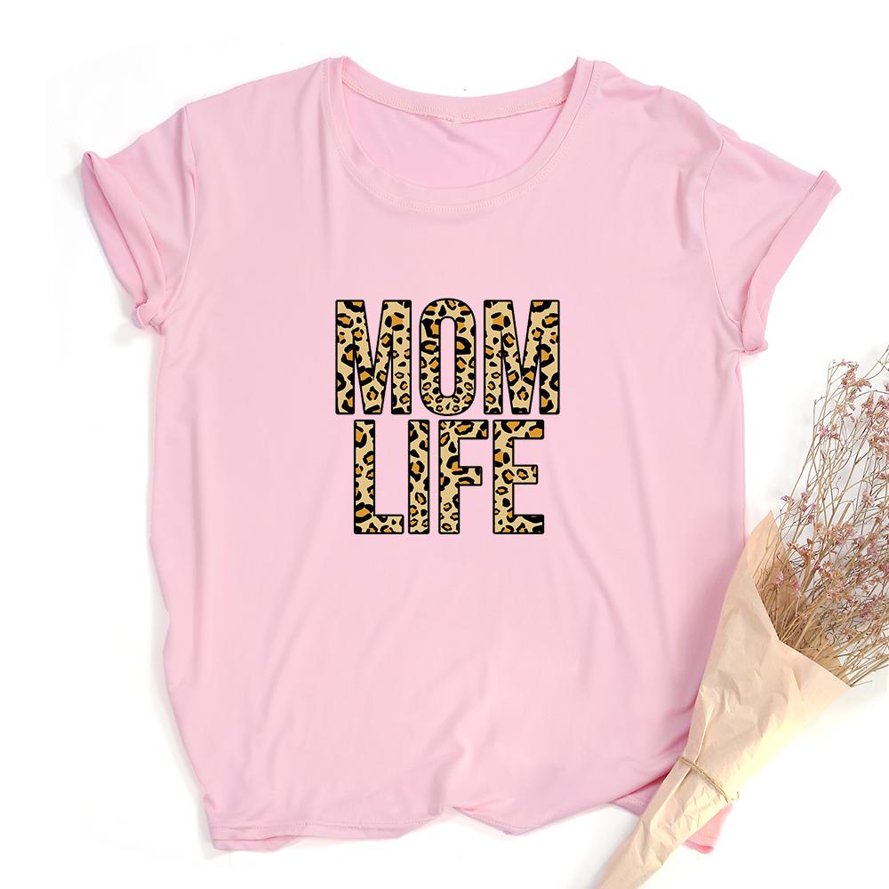 Mom Life Leopard Print Women Summer T Shirts Graphic Harajuku Tees Female Short Sleeve Round Neck