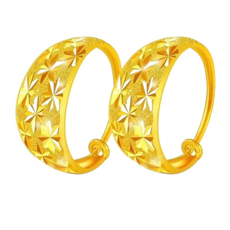 Vietnamese-Inspired Gold Star Earrings - Wide-Edged, Fashionable, Light Luxury Jewelry for Women.