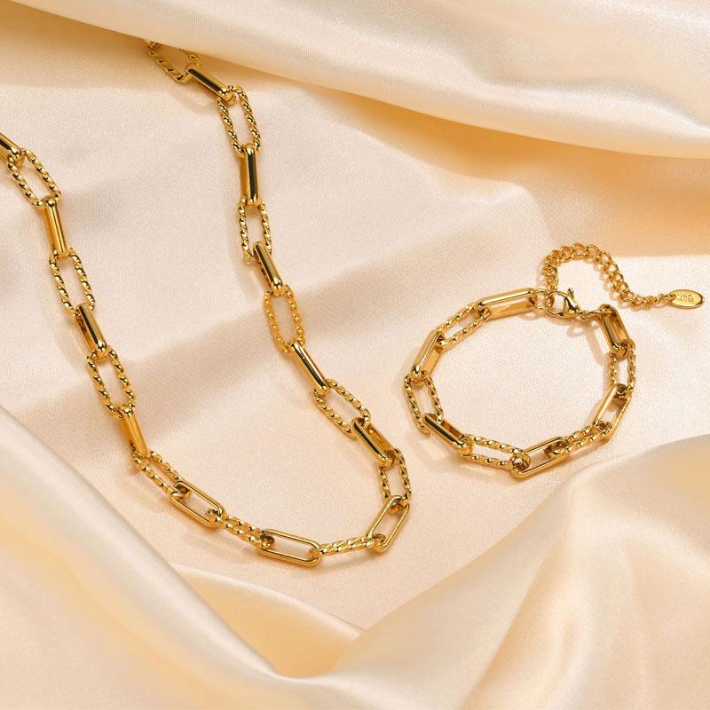 Chunky Link Paperclip Necklace, 18k Gold Plated Stainless Steel, Paper Clip Chain Choker For Women Gift