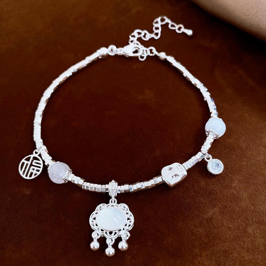 

New Chinese-style simple broken silver beaded resin safety lock bracelet bracelet fashionable exquisite jewelry women