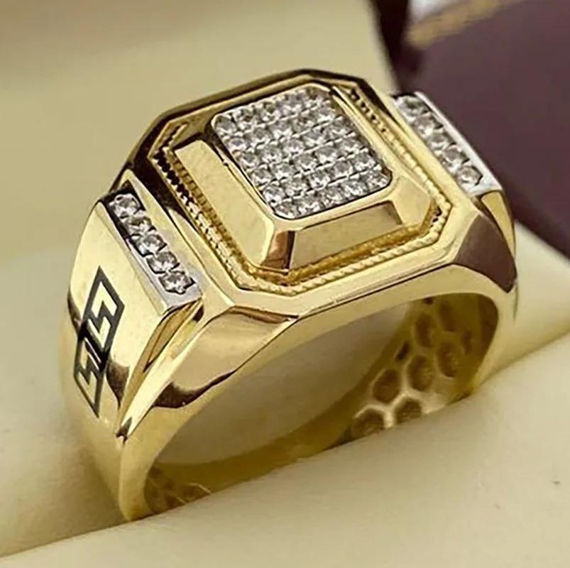 New Hot Sale Fashion Retro Ethnic Style Square Black Mirror Domineering Men's Ring Whole Sale Rings