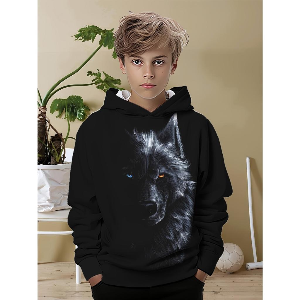1. Casual Hoodie - Random Wolf Pattern Printed Four Seasons Comfortable, Machine Washable Regular Hoodie
