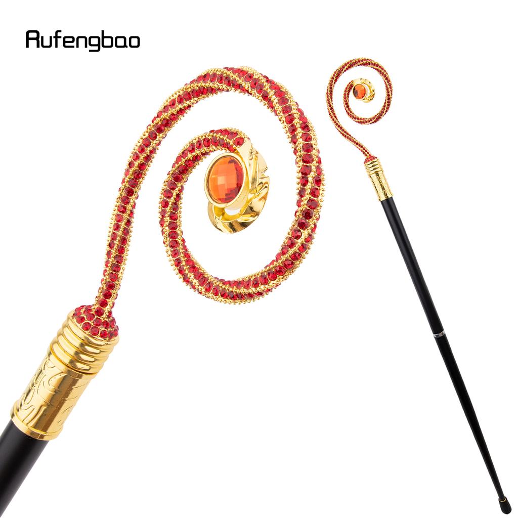 Golden Red Hanger Red Diamond Fashion Stick Decorative Cane Elegant Fashion Cane Cosplay Alloy Crosier Vintage Stick 90cm
