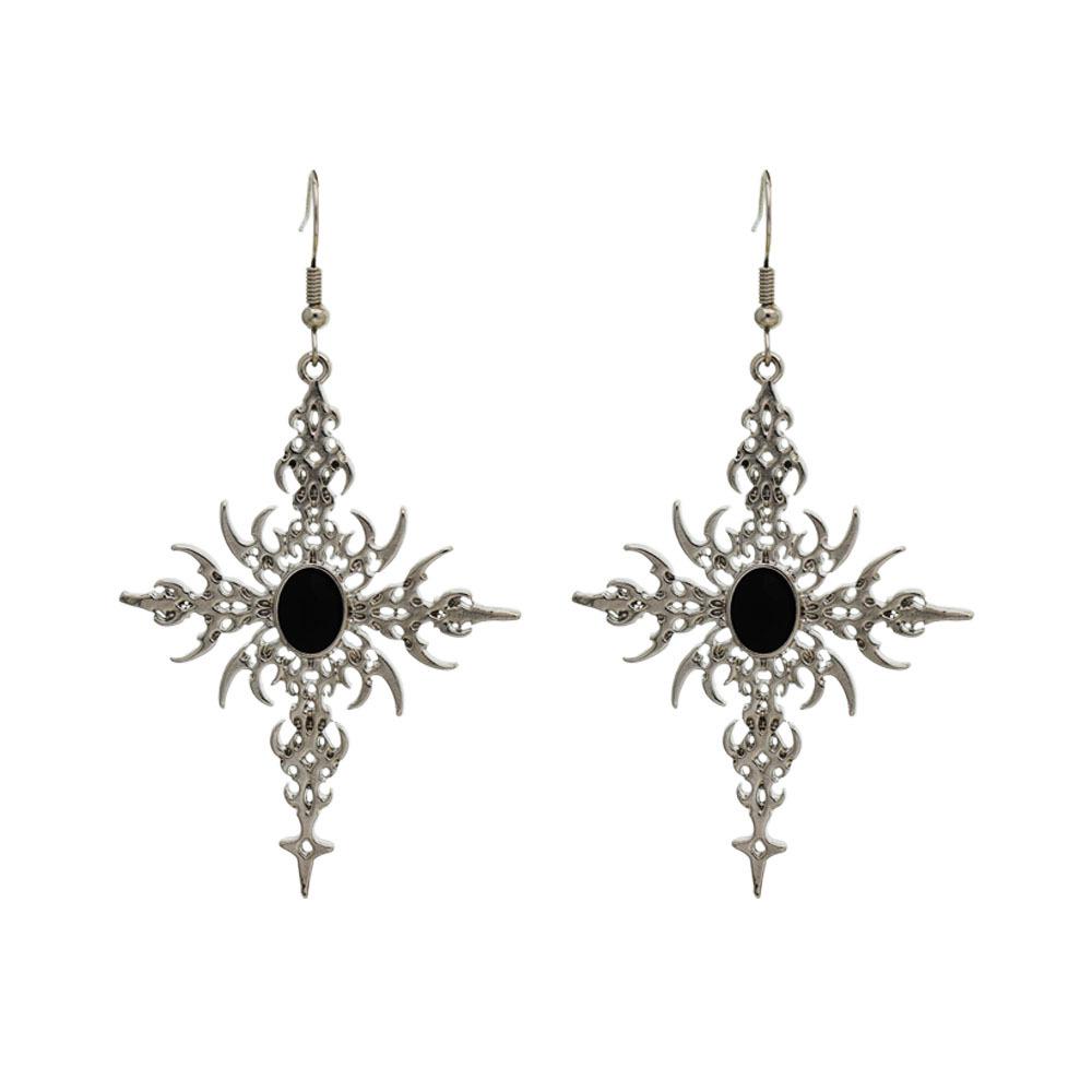 Women s Black Retro Gothic Cross Earrings with Oil Drip Style - Unique Dangle Accessories серебряный