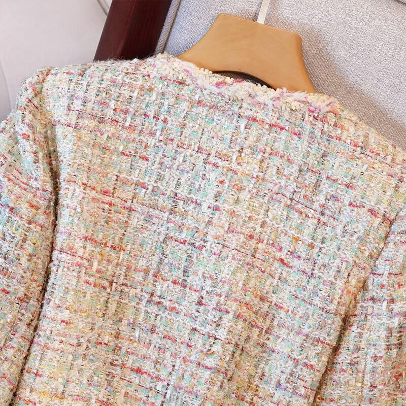 Women's Lamb Wool Blend Round Neck Tweed Jacket