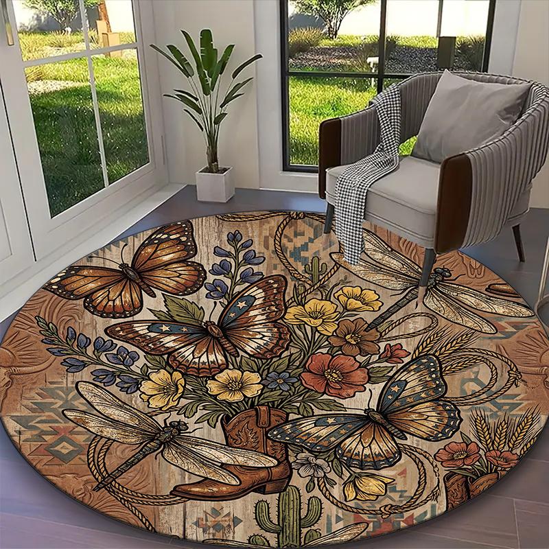 1pc Vintage Book Butterfly Printed Chair Rug for Home Office Use, Living Room Kitchen Game Room Round Carpet