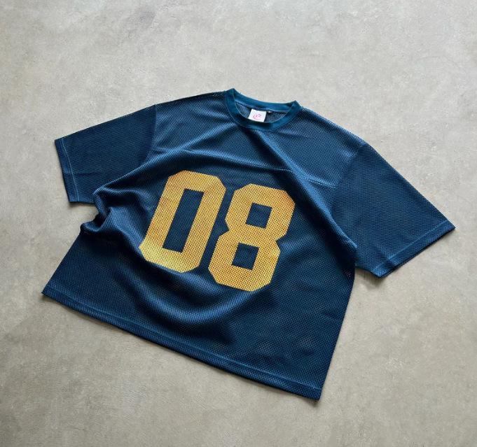 Unisex Vintage High Street Summer Sports Football Casual Couple Tops Y2K Harajuku Hip-hop Splicing Short-sleeved T-shirt Mens