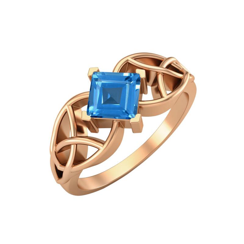 5MM Square Swiss Blue Topaz Gemstone 925 Sterling Silver Rose Plated Solitaire Celtic Women s Engagement Ring 10