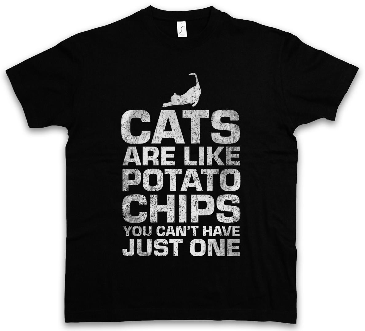Cats Are Like Potato Chips T-Shirt you can t have just one cat lover Fun Love XL