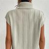 IHUASU Women's Autumn Knitted Solid Colour High Neck Loose Stranded Flower Sleeveless Inner Outer Vest Vest
