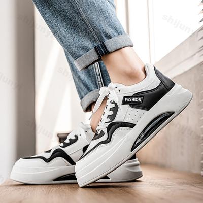 Fashion Men's White Sneakers Spring Autumn Fashion Height Increase Outdoor Non Slip Casual Shoes Breathable Cross Tied Comfortable Flats