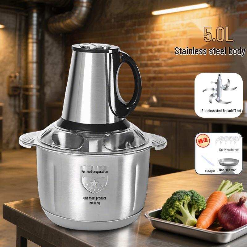 Compact Electric Meat Grinder: Stainless Steel, Large Capacity, Multifunctional for Meat, Garlic, and Food Processing.