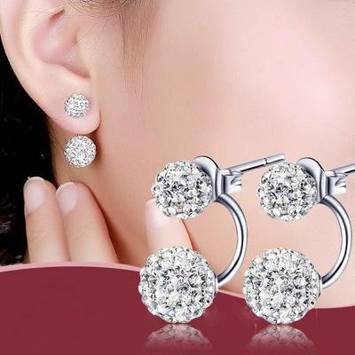 925 Sterling Silver Crystal Rhinestone Shamballa Ball Earrings for Women - Super Shiny Full Diamond Ear Jewelry