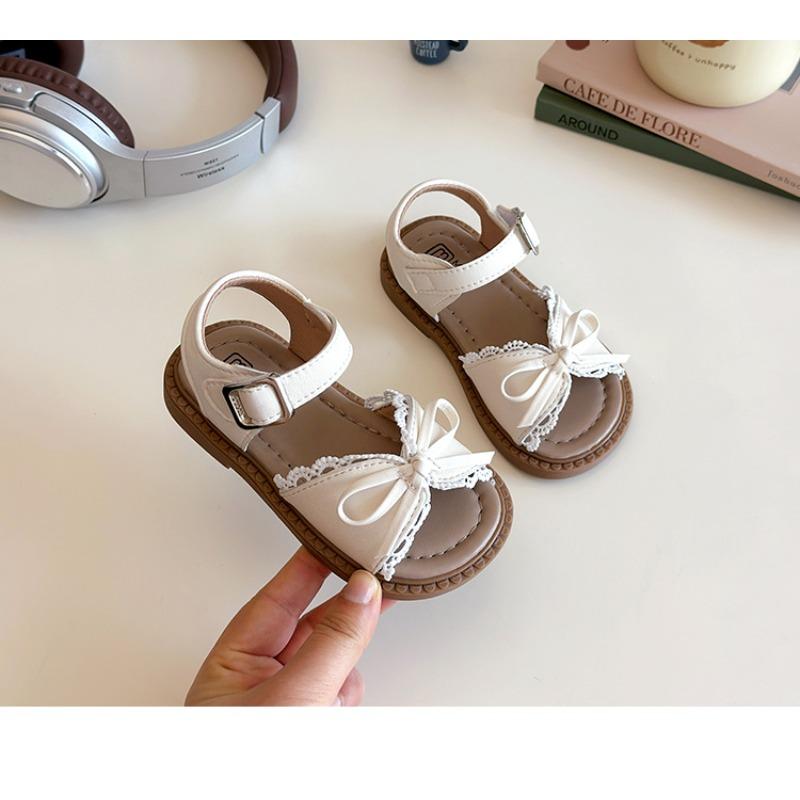 Cute Lace Bow Princess Sandals, Korean Style Soft Sole High-value Girls School Shoes