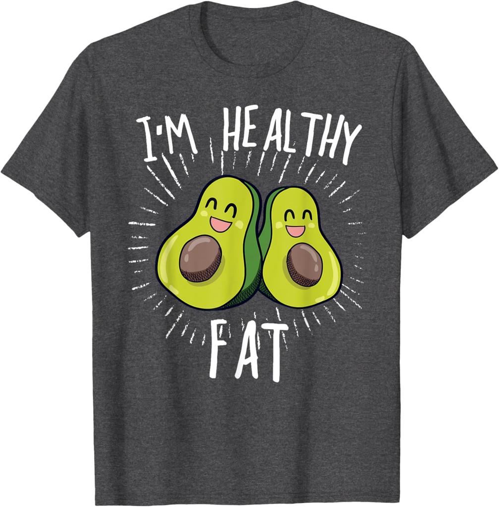 Funny Avocado Im Healthy Fat Graphic Tee Men Casual Crew Neck Cotton TShirt