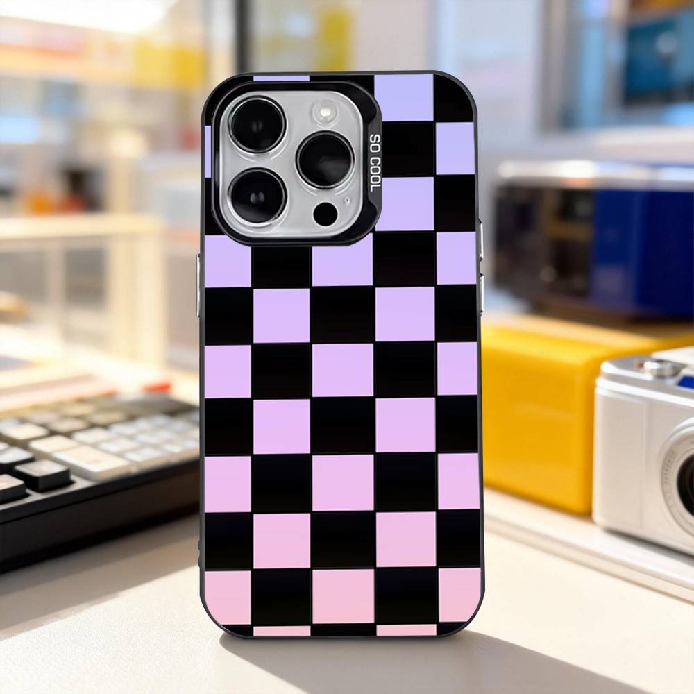 checkerboard chess board Phone Case For iPhone 11,12,13,14,15,16,17,Pro,Max,Plus,E,Air,Mini IMD Matte Black