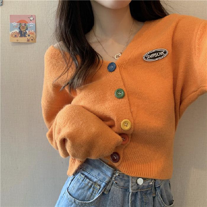 Women Sweater Cardigan Solid Korean V-neck Knitted Cardigan Lady Casual Slim Colorful Single Breasted Short Jumper Coats