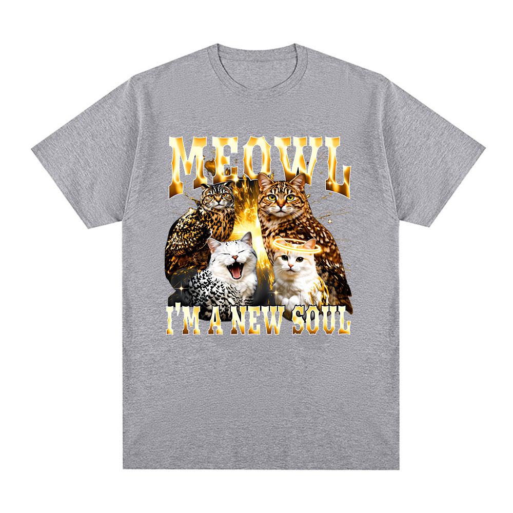 Meowl Cat Owl Funny Meme Im A New Soul Graphic Tshirts Women Clothing Fashion Harajuku Short Sleeves Cotton Summer T Shirts