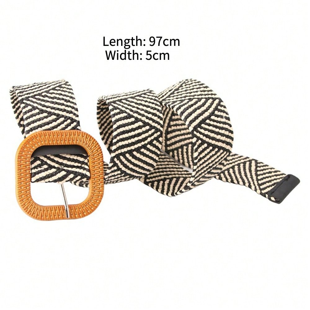 Women's Simple Versatile Round Buckle Belt Mori Women's Elastic Woven Elastic Dress Decorative Belt